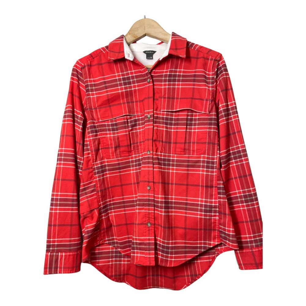 Eddie Bauer Plaid Flannel Button Up Shirt Medium Long Sleeve Red Womens Campcore
